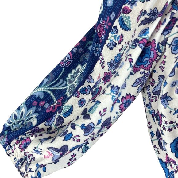 Joie Medium Crop Top Boho Floral Balloon Sleeves Keyhole Neck Elastic Waist Blue - Picture 3 of 8